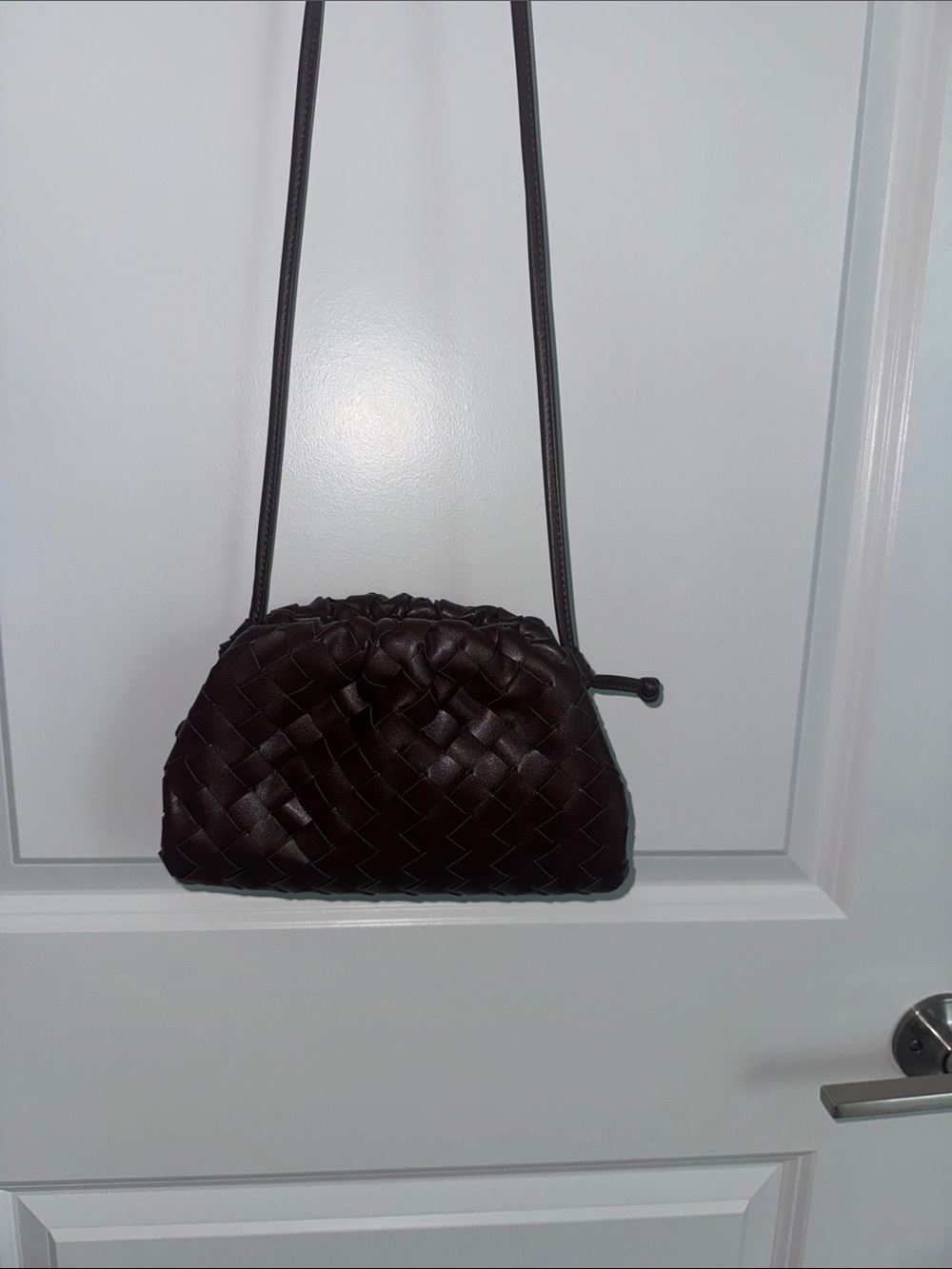 Woven faux Leather Crossbody Bag in Dark Brown